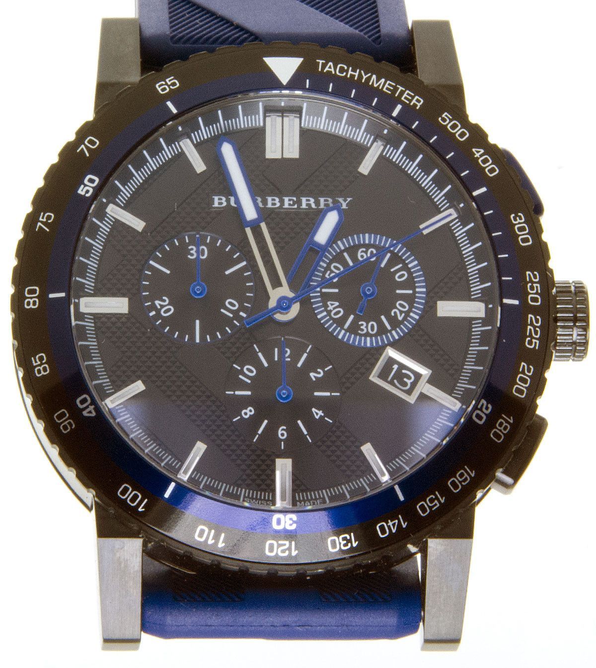 Burberry The City Sport Chronograph Black Dial Blue Rubber Strap Watch For Men - BU9807