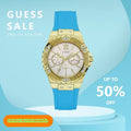 Guess Limelight Crystal White Dial Light Blue Rubber Strap Watch for Women - W1053L6