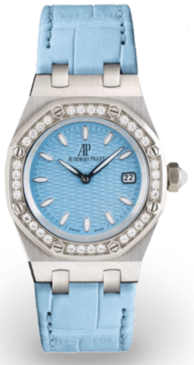 Audemars Piguet Royal Oak Quartz Diamonds Turquoise Dial Turquoise Leather Strap Watch for Women - 67601ST.ZZ.D034CR.01