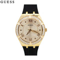 Guess Cosmo Diamonds Gold Dial Black Rubber Strap Watch for Women - GW0034L1