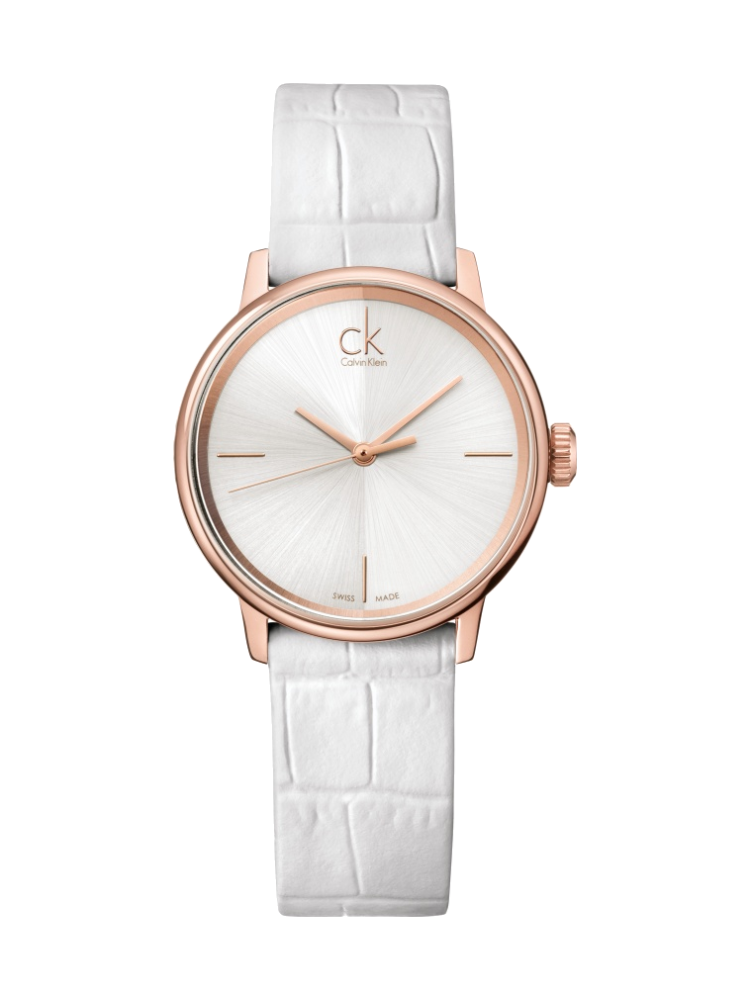 Calvin Klein Accent White Dial White Leather Strap Watch for Women - K2Y2Y6K6