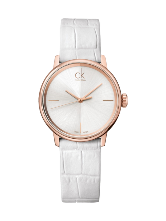 Calvin Klein Accent White Dial White Leather Strap Watch for Women - K2Y2Y6K6