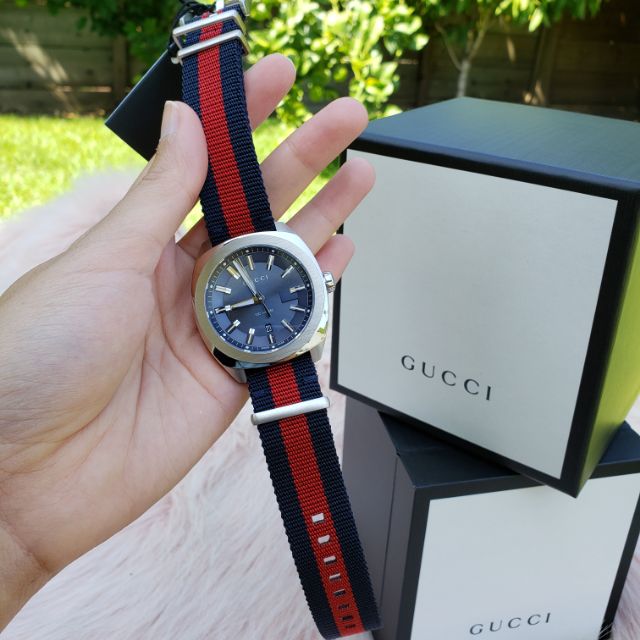 Gucci Quartz Blue Dial Two Tone Nylon Strap Watch For Men - YA142304