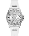 Guess Frontier Diamonds Silver Dial White Rubber Strap Watch For Women - W1160L4