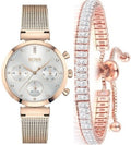 Hugo Boss Flawless Chronograph Silver Dial Gold Mesh Bracelet Watch for Women - 1502553