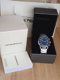 Emporio Armani Luigi Chronograph Blue Dial Silver Steel Strap Watch For Men - AR11132