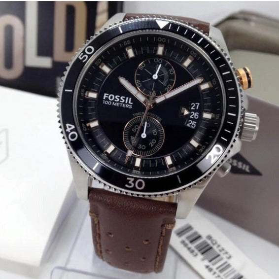 Fossil Wakefield Chronograph Black Dial Brown Leather Strap Watch for Men - CH2944