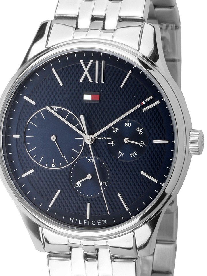 Tommy Hilfiger Damon Chronograph Blue Dial Silver Steel Strap Watch for Men - 1791416