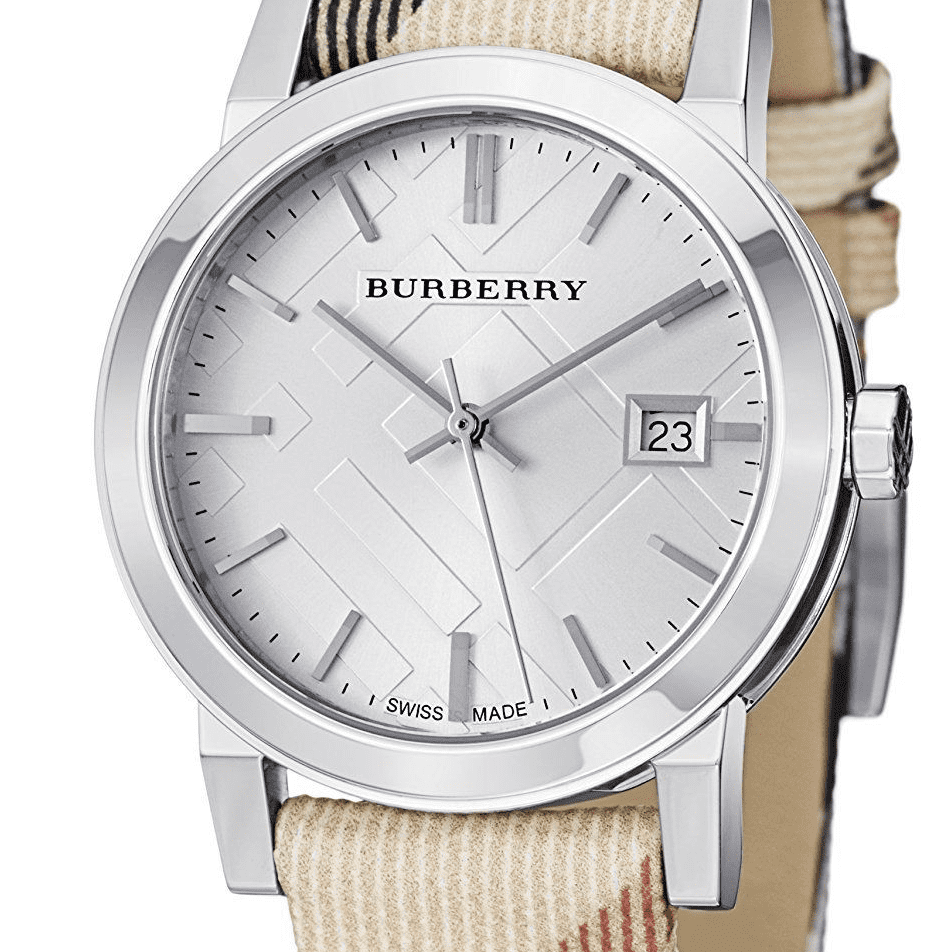 Burberry The City White Dial Beige Leather Strap Watch for Women - BU9113