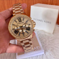 Michael Kors Wren Chronograph Crystal Pave Gold Dial Gold Steel Strap Watch for Women - MK6095