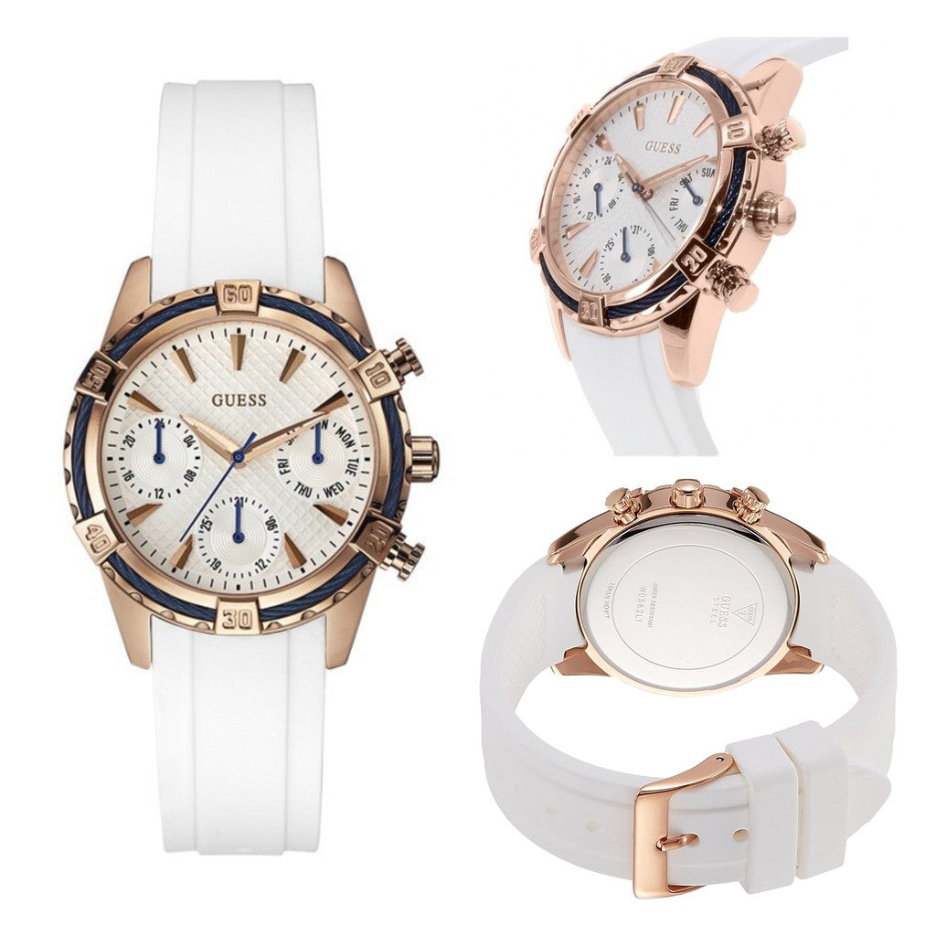 Guess Catalina White & Rose Gold Dial White Silicon Strap Watch For Women - W0562L1