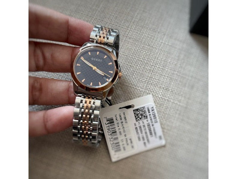 Gucci G Timeless Quartz Black Dial Two Tone Mesh Bracelet Watch For Women - YA126512