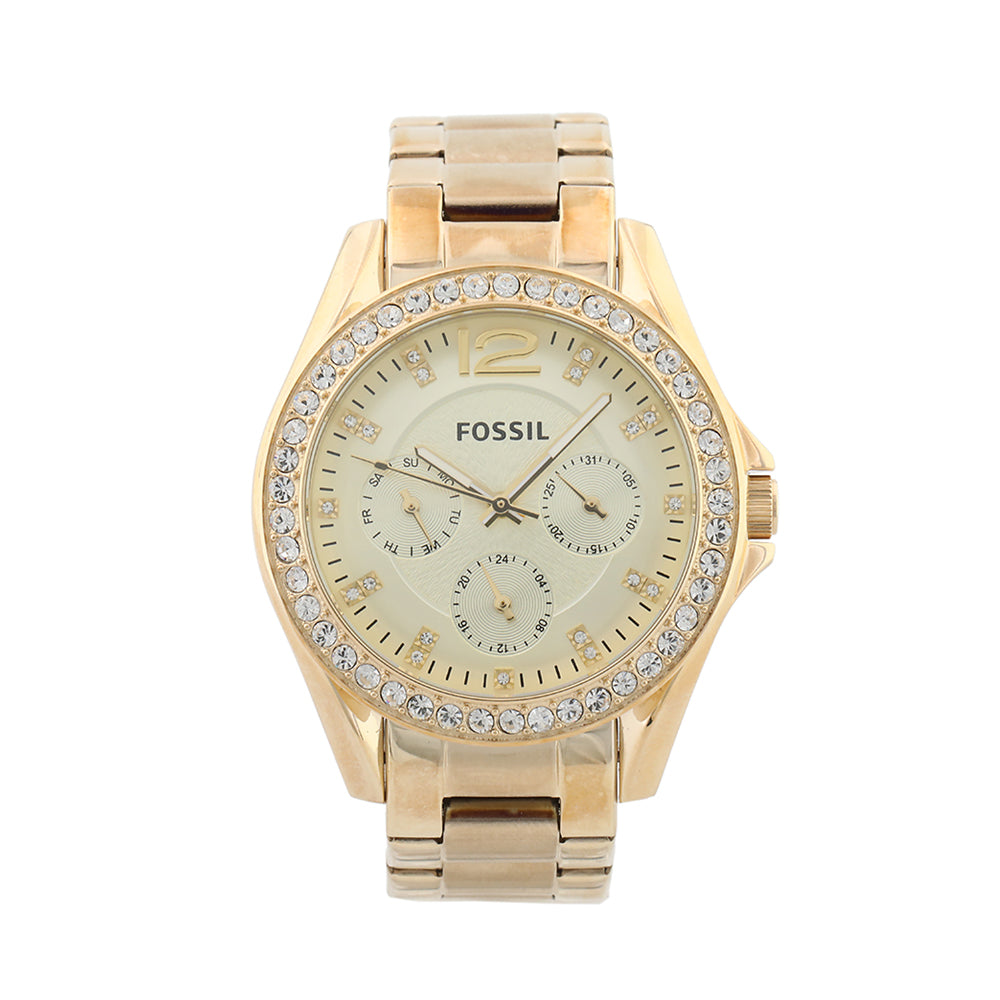 Fossil Riley Gold Dial Gold Steel Strap Watch for Women - ES3203