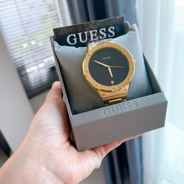 Guess Scope Quartz Black Dial Gold Steel Strap Watch for Men - GW0427G2