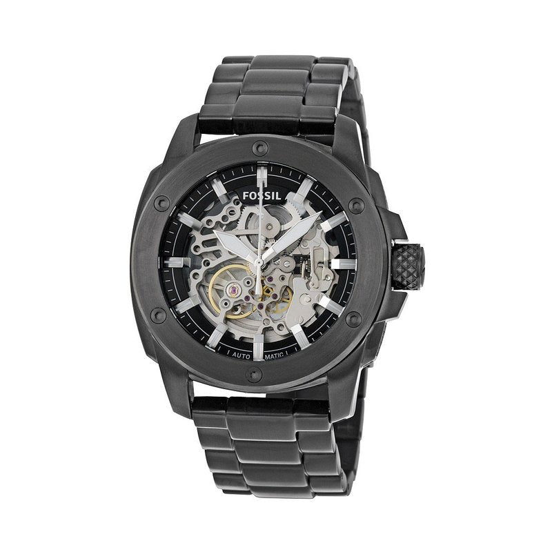 Fossil Modern Machine Automatic Silver Dial Black Steel Strap Watch for Men - ME3080