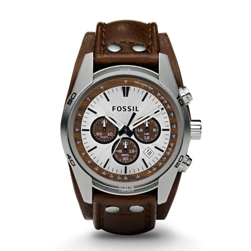 Fossil Coachman Chronograph Silver Dial Brown Leather Strap Watch for Men - CH2565