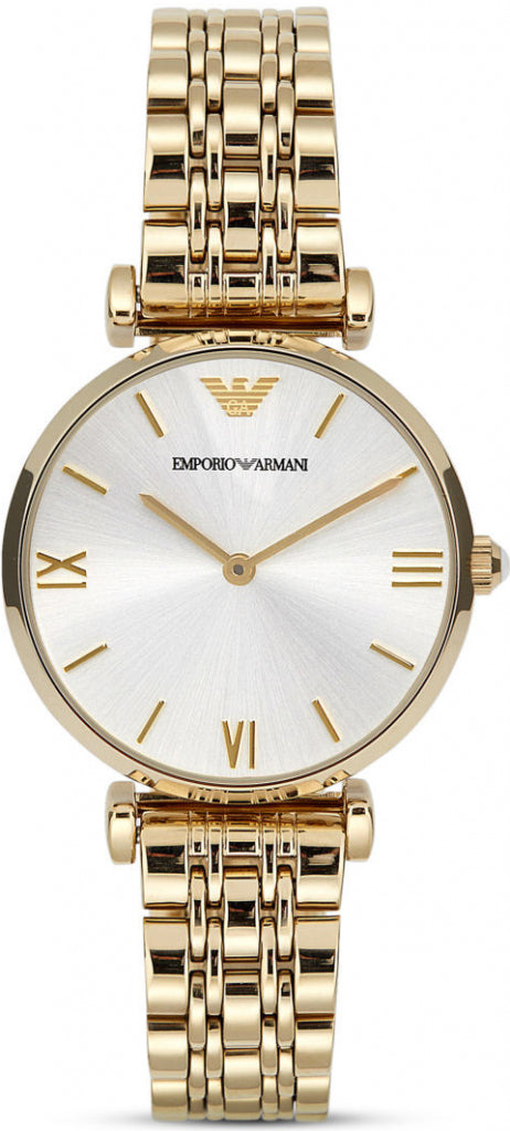 Emporio Armani Gianni T Bar Silver Dial Gold Stainless Steel Strap Watch For Women - AR1877