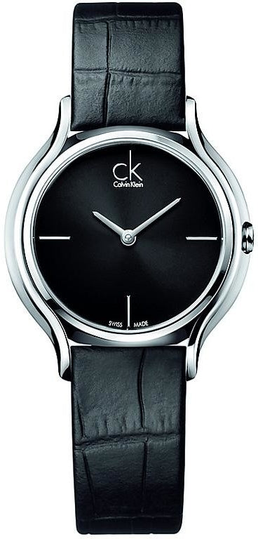 Calvin Klein Skirt Black Dial Black Leather Strap Watch for Women - K2U231CS