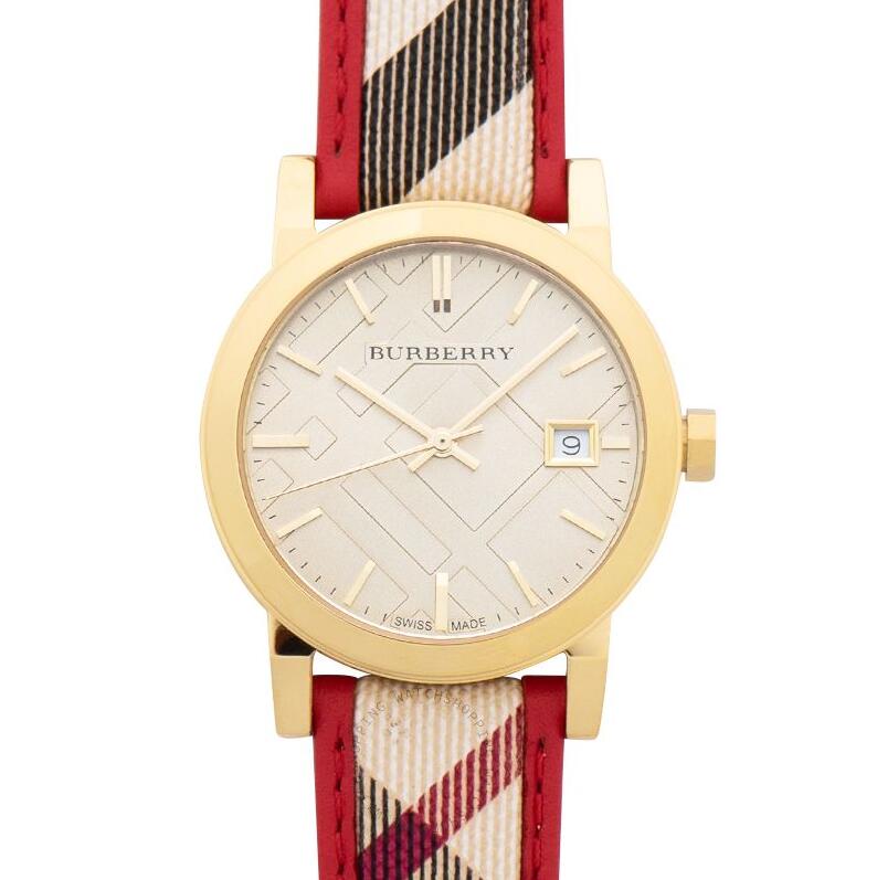 Burberry The City Champagne Dial Brown Leather Strap Watch for Women - BU9139