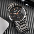 Emporio Armani Luigi Ceramic Chronograph Black Dial Black Steel Strap Watch For Men - AR1509