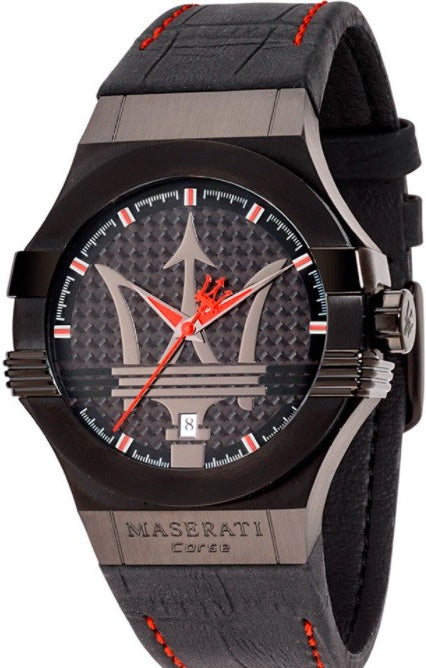 Maserati Potenza 3H STR Black Dial 42mm Leather Strap Watch For Men - R8851108010