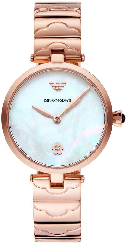 Emporio Armani Arianna White Mother of Pearl Dial Rose Gold Strap Watch For Women - AR11236