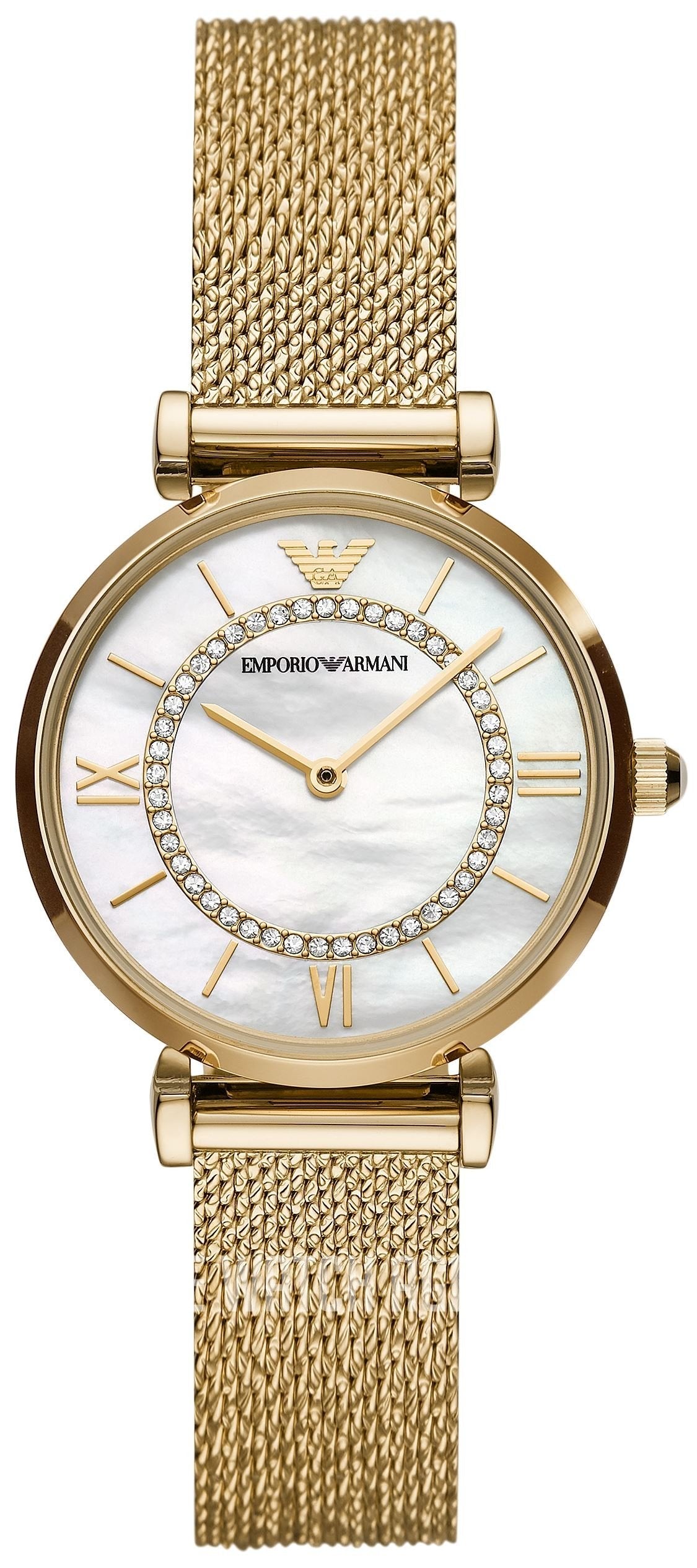 Emporio Armani Gianni T Bar Mother of Pearl Dial Gold Mesh Bracelet Watch For Women - AR11321