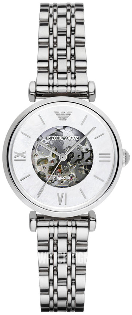 Emporio Armani Meccanico Mother of Pearl Dial Silver Stainless Steel Watch For Women - AR1991