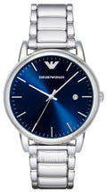 Emporio Armani Dress Analog Blue Dial Silver Steel Strap Watch For Men - AR8033