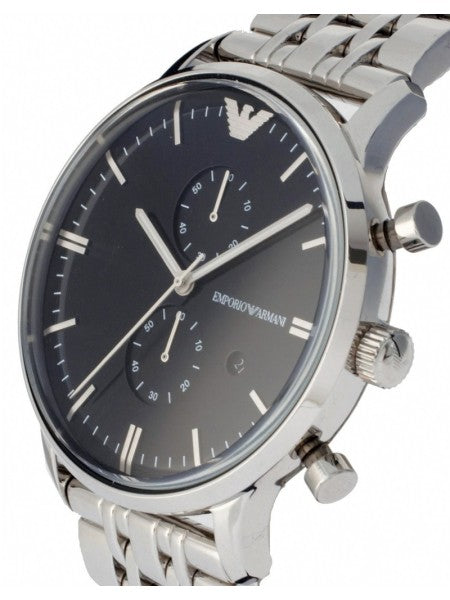 Emporio Armani Classic Chronograph Black Dial Silver Steel Strap Watch For Men - AR0389