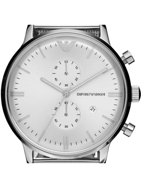 Emporio Armani Classic Chronograph Quartz Silver Dial Silver Mesh Bracelet Watch For Men - AR0390