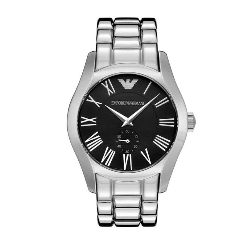 Emporio Armani Valente Black Dial Silver Steel Strap Watch For Men - AR0680