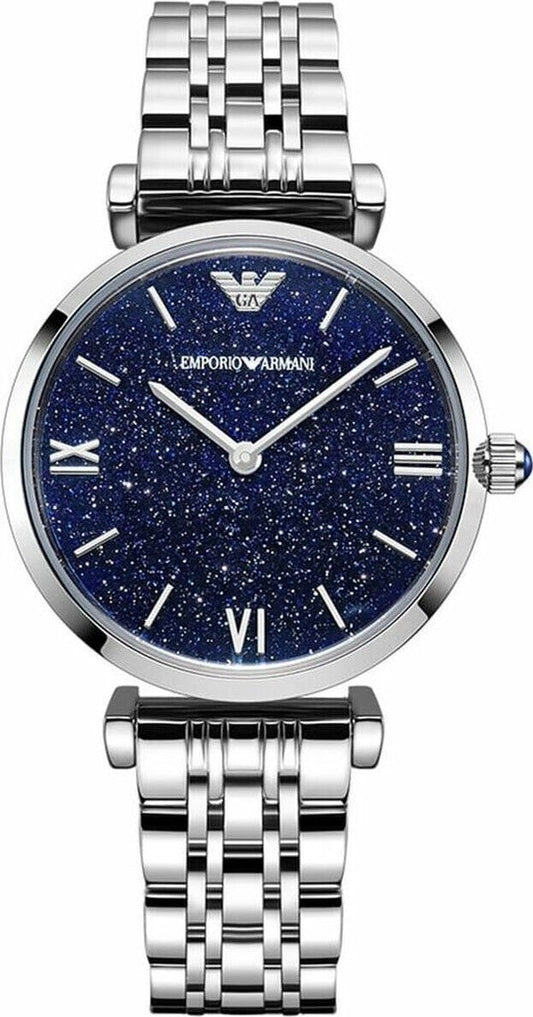 Emporio Armani Gianni T Bar Blue Dial Silver Steel Strap Watch For Women - AR11091