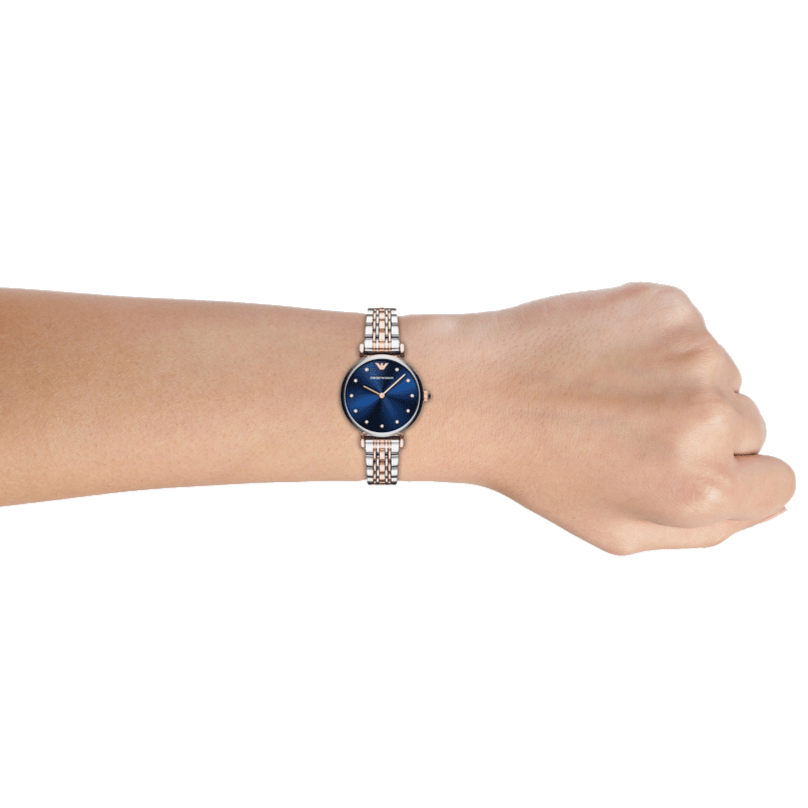 Emporio Armani Gianni T Bar Blue Dial Two Tone Steel Strap Watch For Women - AR11092