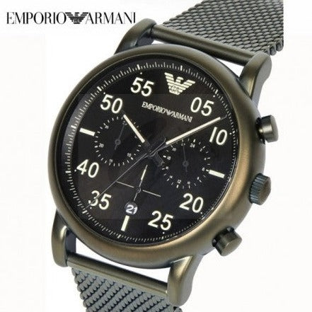 Emporio Armani Luigi Quartz Chronograph Black Dial Green Mesh Bracelet Watch For Men - AR11115