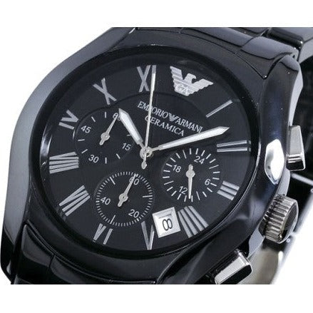 Emporio Armani Valente Chronograph Ceramic Black Dial Black Steel Strap Watch For Men - AR1400