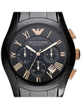 Emporio Armani Valente Ceramica Chronograph Black Dial Black Steel Strap Watch For Men - AR1410