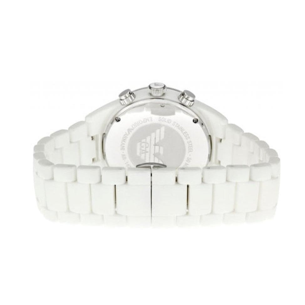 Emporio Armani Ceramic Chronograph White Dial White Ceramic Strap Watch For Men - AR1424