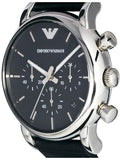 Emporio Armani Classic Chronograph Black Dial Black Leather Strap Watch For Men - AR1733