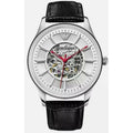 Emporio Armani Meccanico Skeleton Silver Dial Black Leather Strap Watch For Men - AR2072