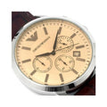 Emporio Armani Classic Chronograph Beige Dial Brown Leather Strap Watch For Men - AR2433