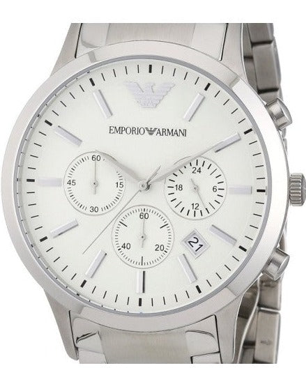 Emporio Armani Renato Chronograph Cream Dial Silver Steel Strap Watch For Men - AR2458