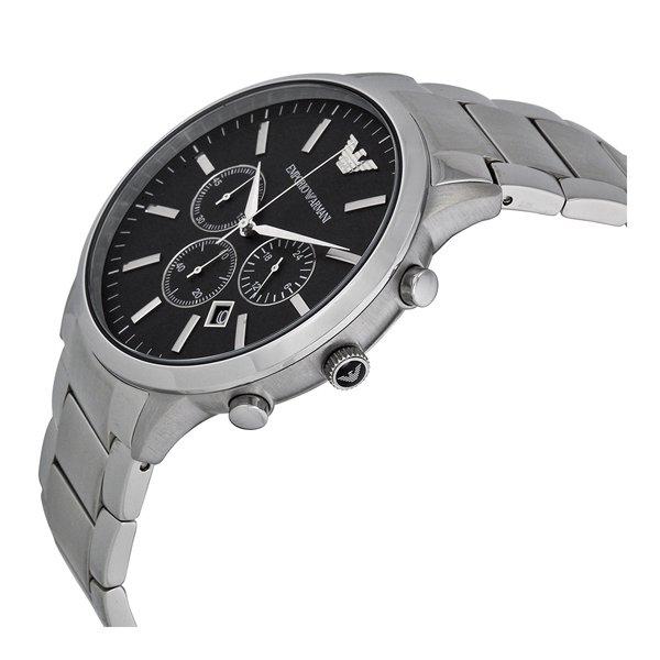 Emporio Armani Sportivo Chronograph Black Dial Silver Steel Strap Watch For Men - AR2460