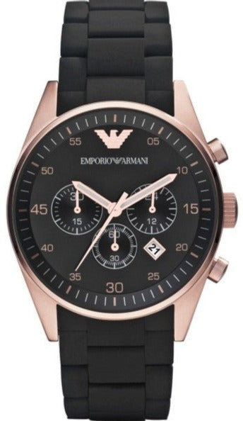 Emporio Armani Sportivo Chronograph Black Dial Black Steel Strap Watch For Men - AR5905