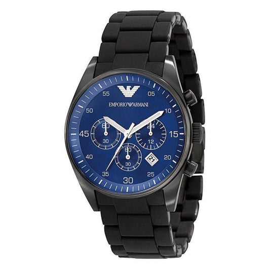 Emporio Armani Sportivo Chronograph Blue Dial Black Strap Watch For Men - AR5921