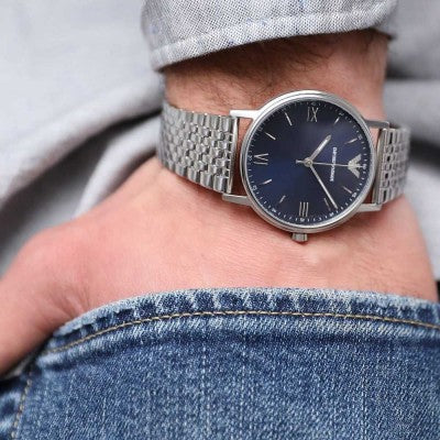 Emporio Armani Kappa Quartz Blue Dial Silver Steel Strap Watch For Men - AR80010