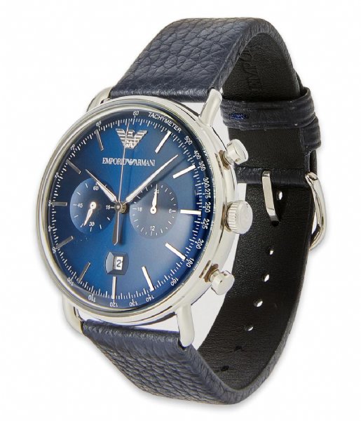 Emporio Armani Aviator Chronograph Blue Dial Blue Leather Strap Watch For Men - AR11105