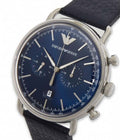 Emporio Armani Aviator Chronograph Blue Dial Blue Leather Strap Watch For Men - AR11105