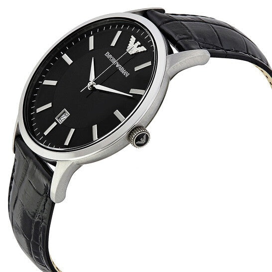 Emporio Armani Renato Black Dial Black Leather Strap Watch For Men - AR2411