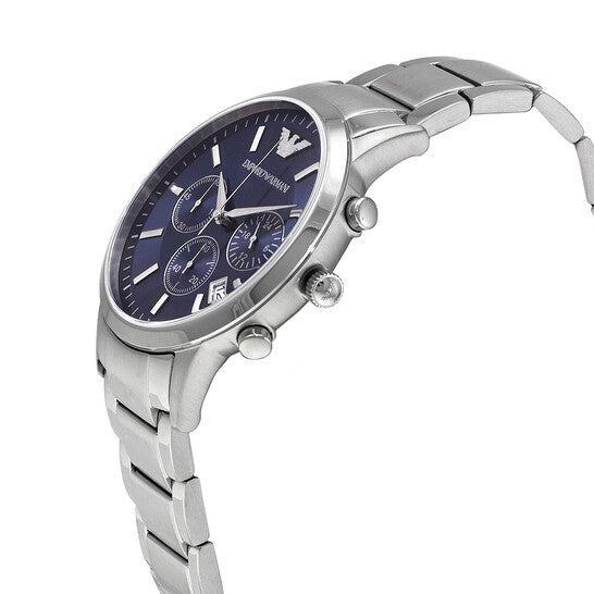 Emporio Armani Renato Chronograph Blue Dial Silver Steel Strap Watch For Men - AR2448